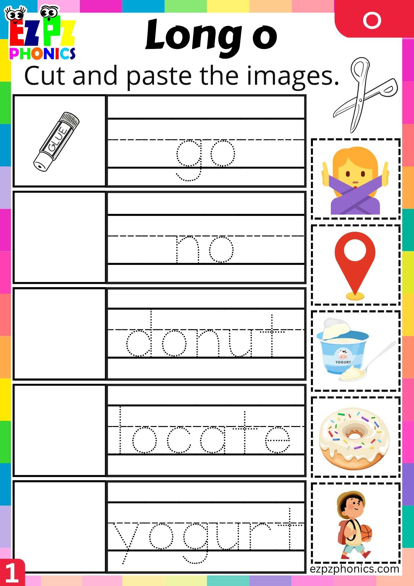 Group1 O Words Cut And Paste The Images Long O Phonics Worksheet